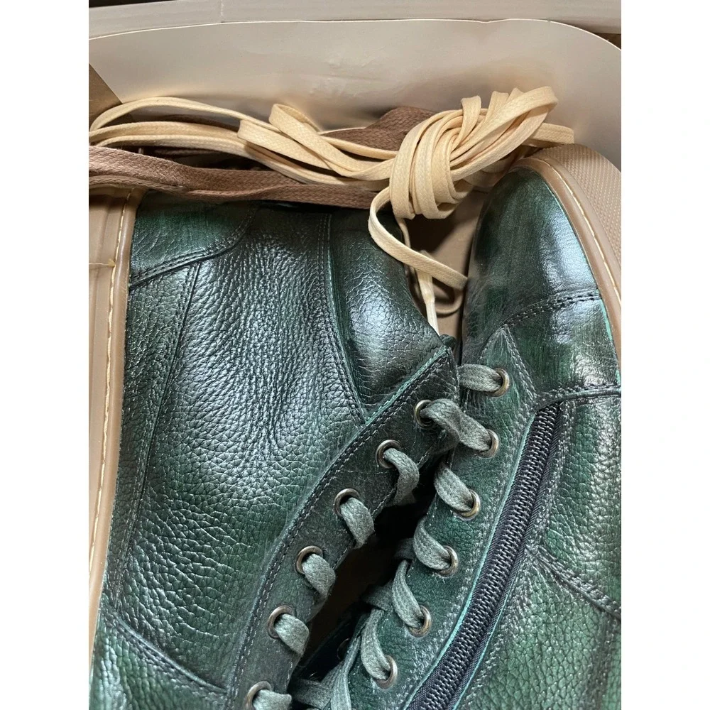 Studio Belvedere Baltazar Green Leather High Top Sneakers Side Zip‎ Mens 10 D